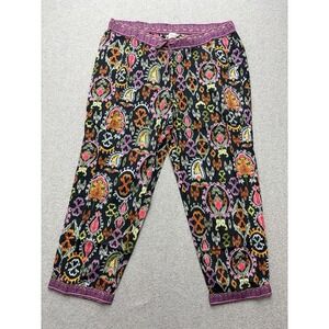 Sundance‎ Leia Pants Womens Medium Black Boho Ikat Print Cropped 100% Cotton